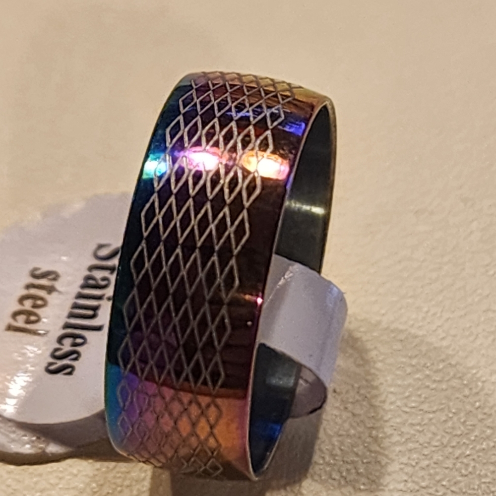 FASHION RINGS STAINLESS STEEL CROSS HATCH BRAID PATTERN